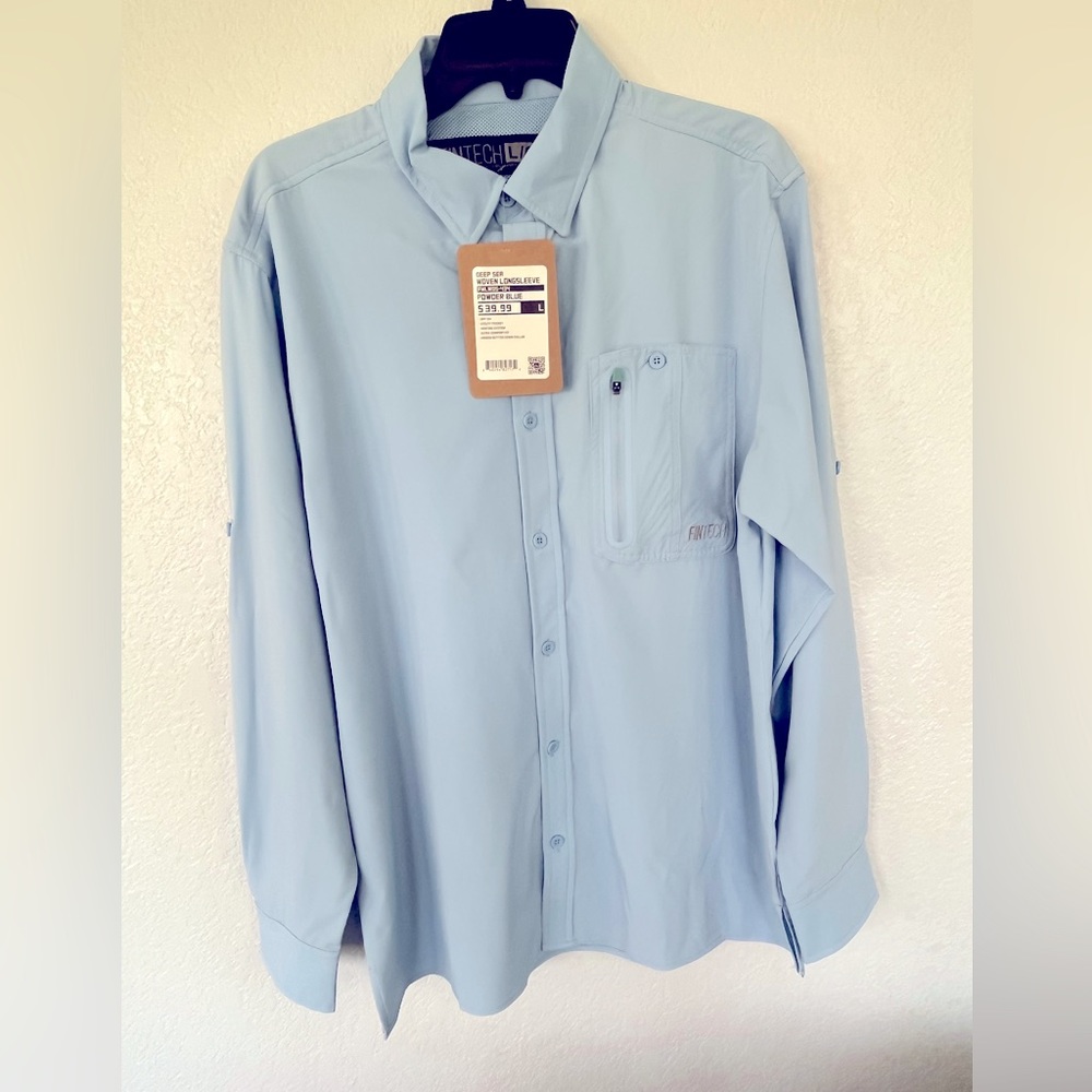 Fintech Light Blue Long-Sleeve Work Shirt. Mens L. NWT.